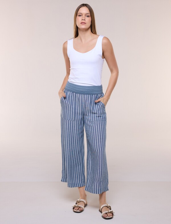 Pantalon Con Cintura De Crochet AZUL/BLANCO