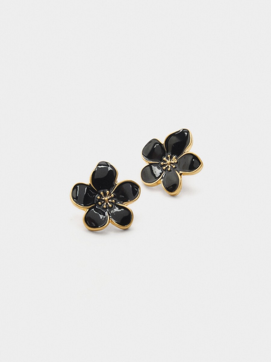 Pendientes De Flor Esmaltados negro