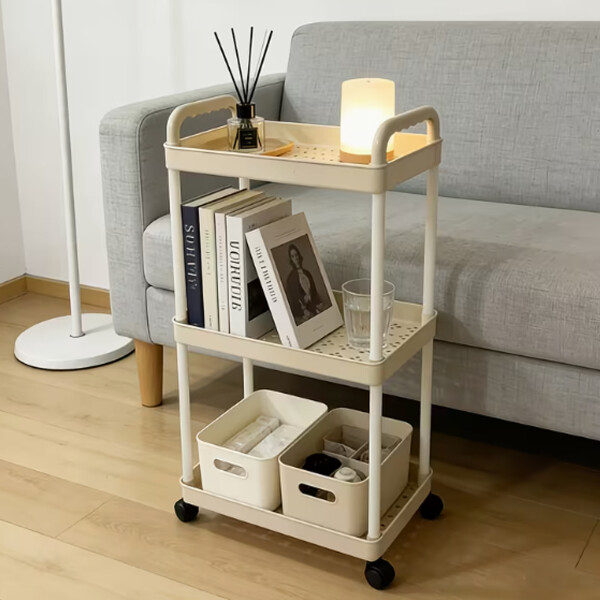 Organizador De Baño/cocina De Metal Con Ruedas 3 Estantes Blanco