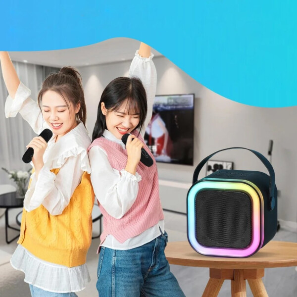 Mini Parlante Karaoke Bluetooth RGB Con 2 Micrófonos K-12 Color Variante Negro