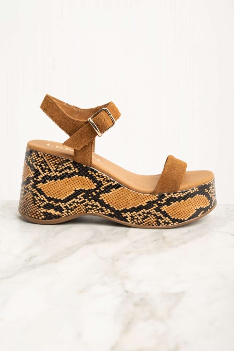 Sandalia Plataforma Gamuza Cuero - Camel 