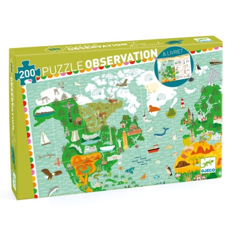 Puzzle observación 61x38 cm 200 Pcs + Libro Mapa Mundo