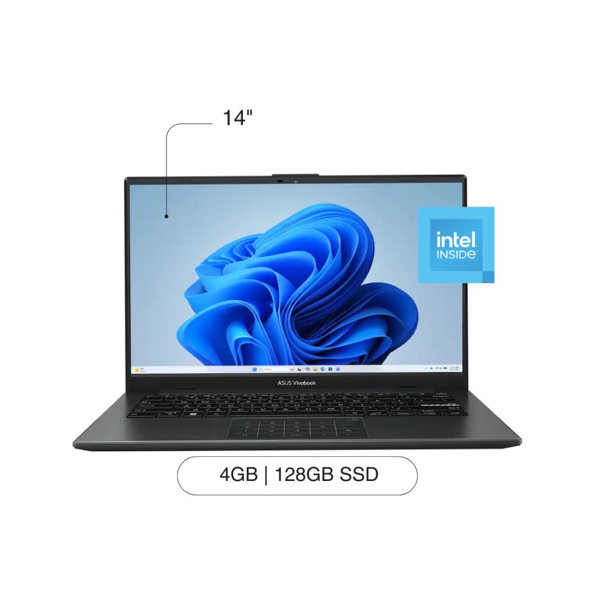 Notebook ASUS Vivobook Go 14' FHD 128GB / 4GB RAM Intel N50 W11 