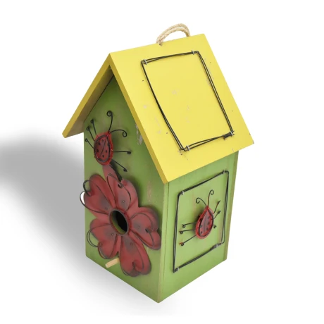 CASITA PAJARO MADERA 25X13X15CM DECORADA CON FLOR METAL 26113 CASITA PAJARO MADERA 25X13X15CM DECORADA CON FLOR METAL 26113