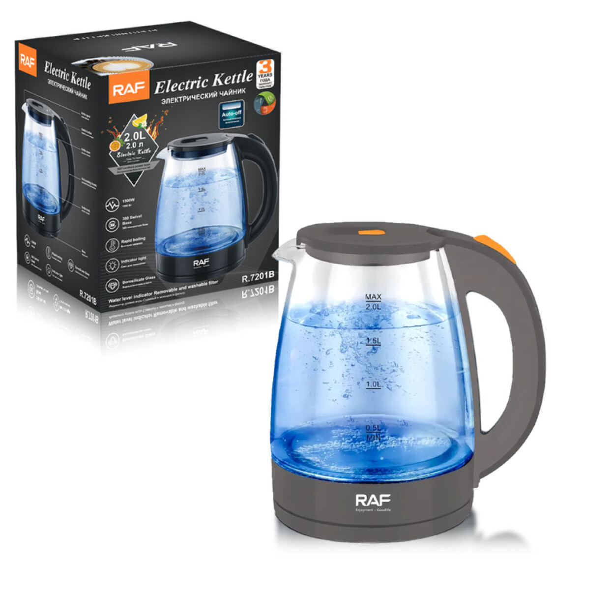 Jarra Hervidor De Agua Eléctrica En Vidrio 2 Litros 1500w R.7201 - Gris 