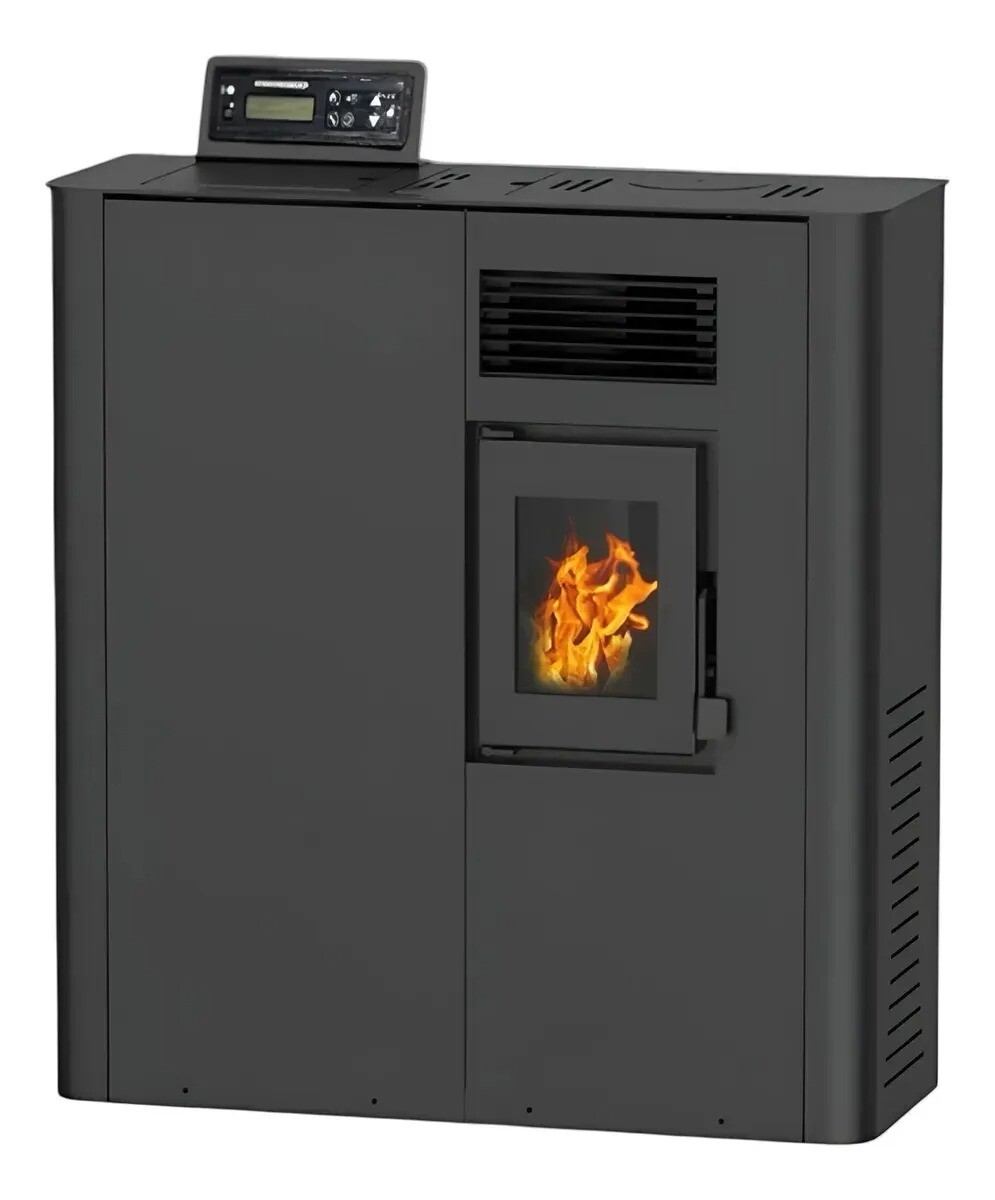 Estufa Pellet Warm 5kw Pasillo + Aspiradora + Modulo Wifi Negro 