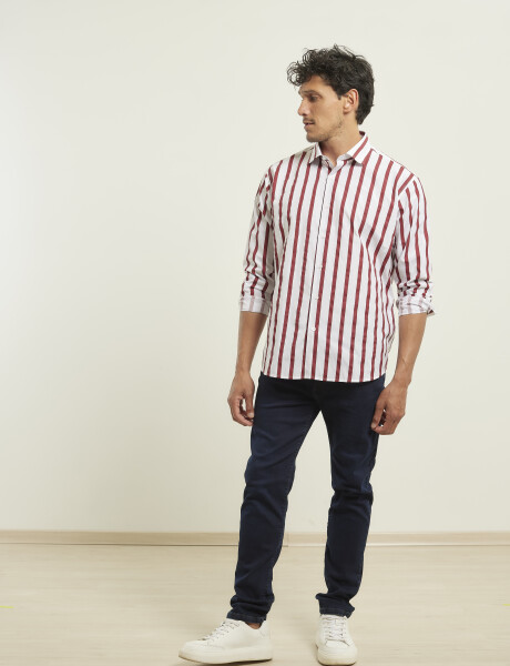 012411 CAMISA HARRINGTON LABEL Blanco/bordo