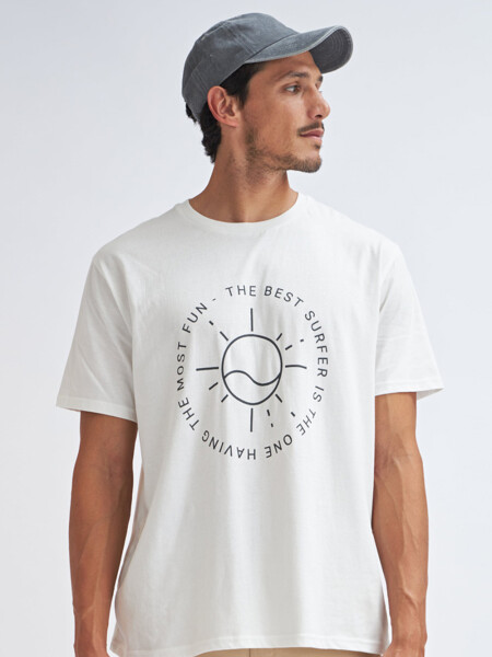 Camiseta manga corta estampada Sol - Blanco