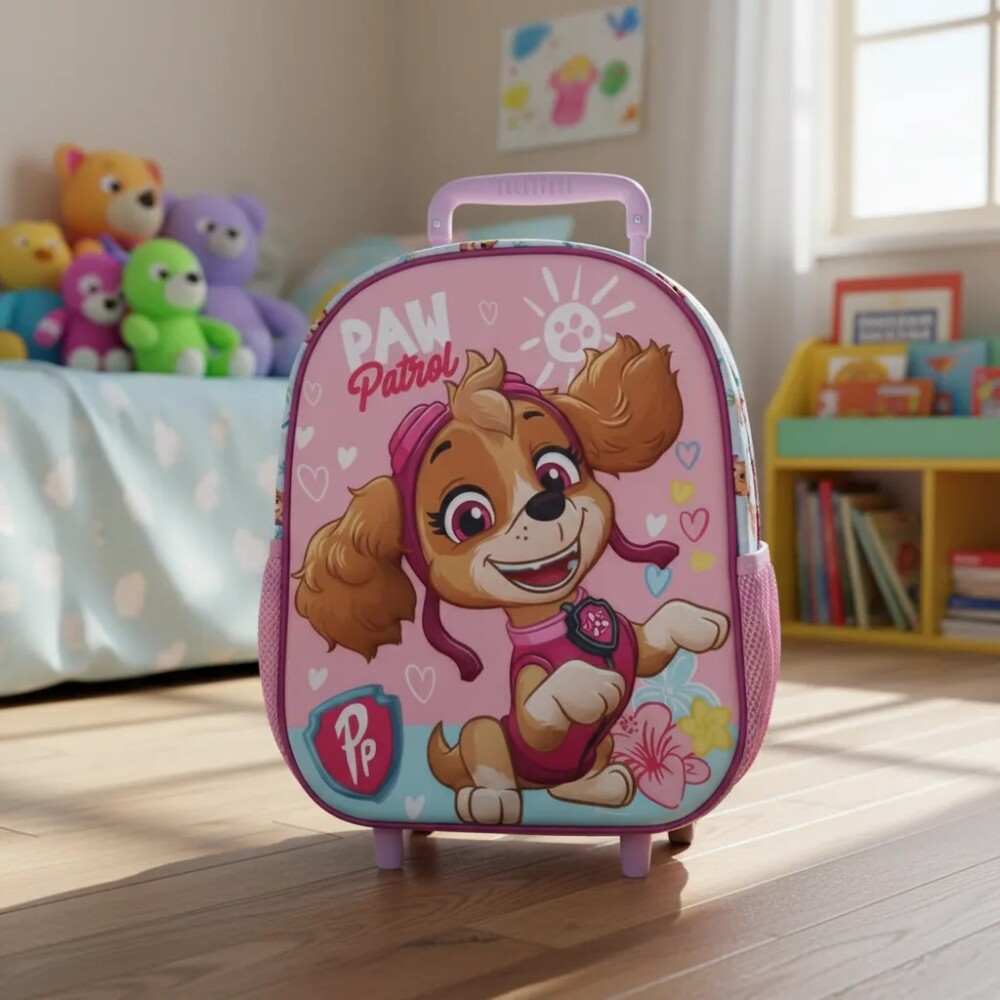 Mochila Infantil Paw Patrol 3d Con Carro 30 Cm rosado