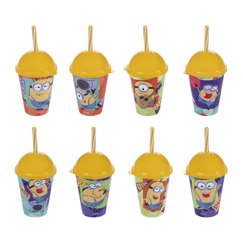 Vaso Plástico Milkshake con Pajita 280 ml Minions Surtido U