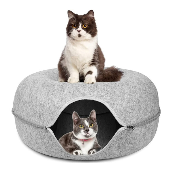 Cama Tipo Tunel Rascador Cuna Interactiva Gatos Dona M Variante Color Gris Claro