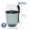 Tupper para Yogur y Snack con Doble Compartimento y Cuchara Negro