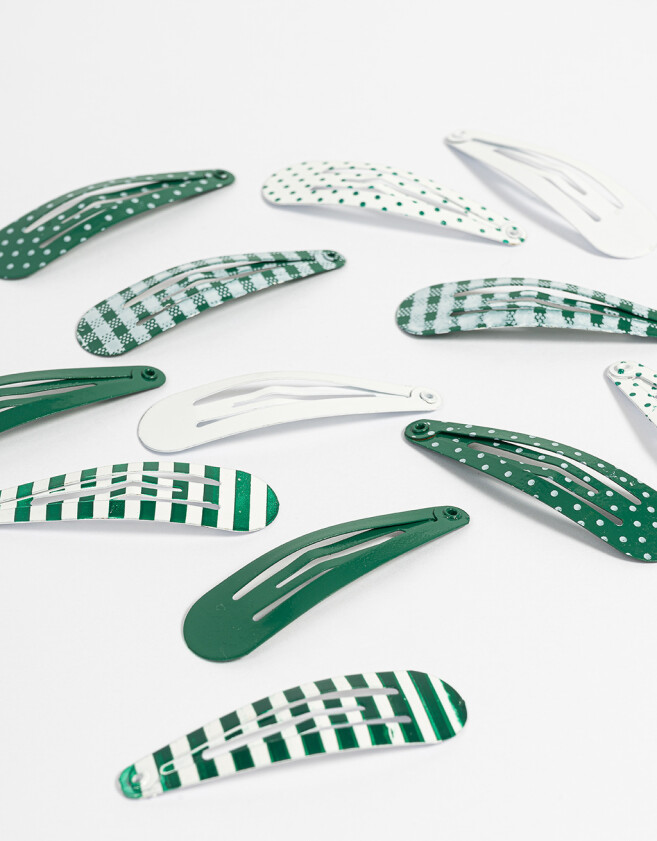 Hebillas Tic Tac Set por 12 Set De Hebillas Monocromáticas - Verde Oscuro