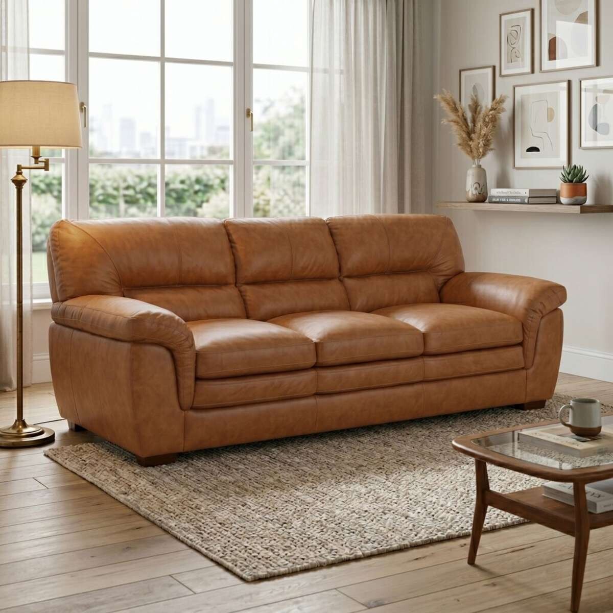 Sillon Livintus 3 Cuerpos Cuero Natural - Miel 