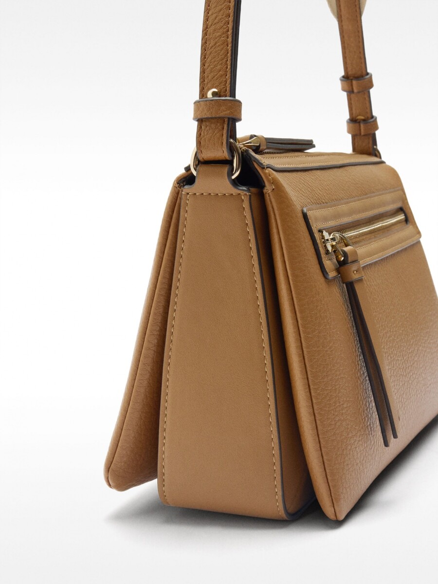 Bolso Bandolera Triple Con Textura camel