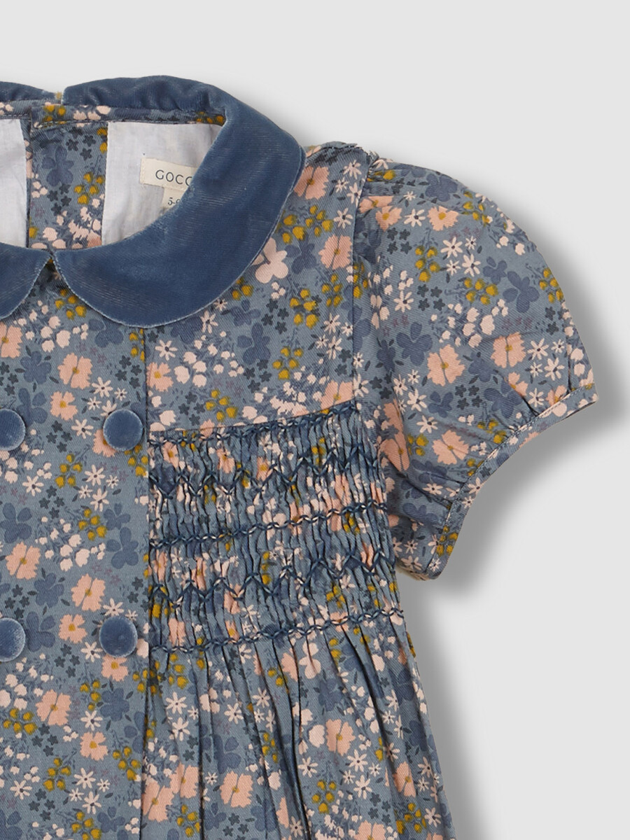 Vestido Manga Corta Nido De Abeja Verde Viejo Claro