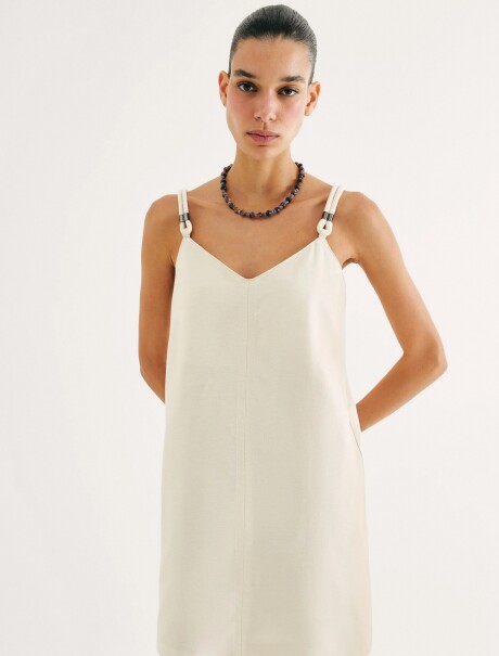 VESTIDO RECTO CORTO CON ESCOTE EN V BEIGE