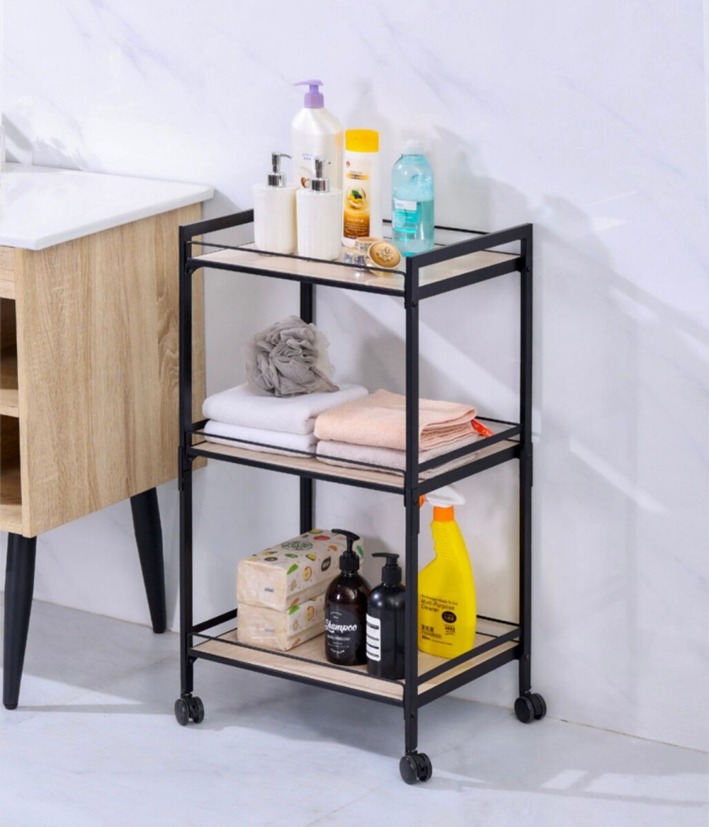 Carrito Organizador Metálico con Ruedas de 3 Niveles en Madera 