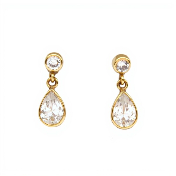 Caravanas colgantes Gotas de oro - Oro bajo -Zirconia - CA8067 conpiedra