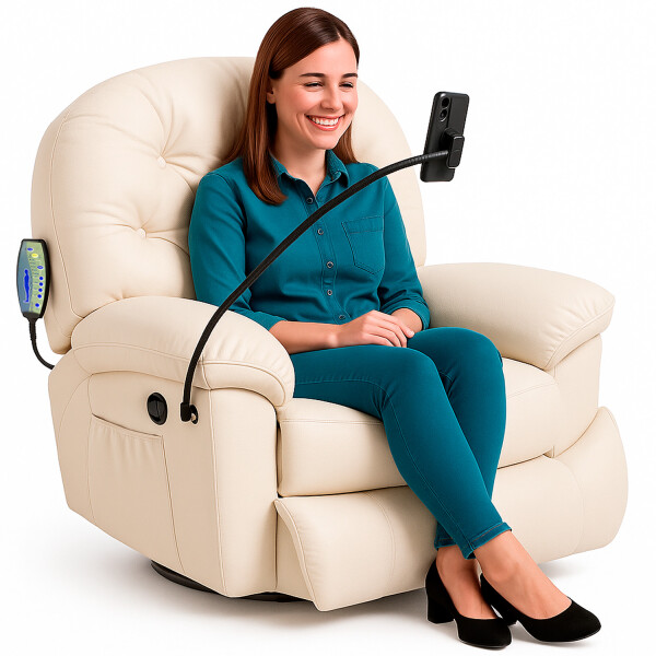 Sillón Masajeador Poltrona Con Control Y Soporte Para Celular BEIGE