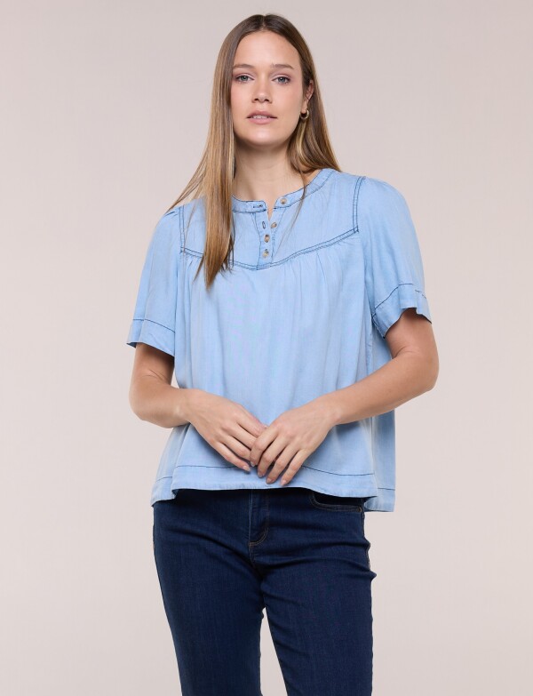 Blusa Tencel Liviano Con Canesú Fruncido JEAN CLARO