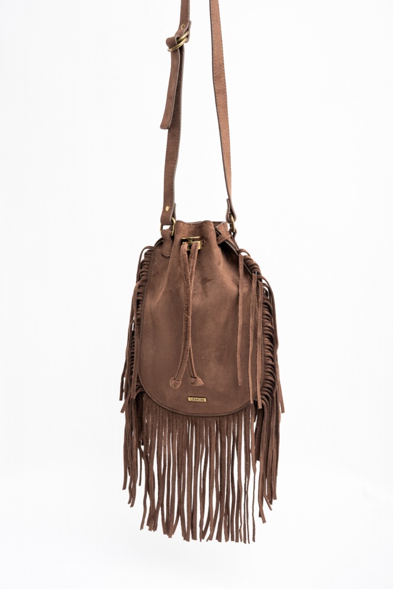 Cartera Flecos Gamuza Vegana Chocolate