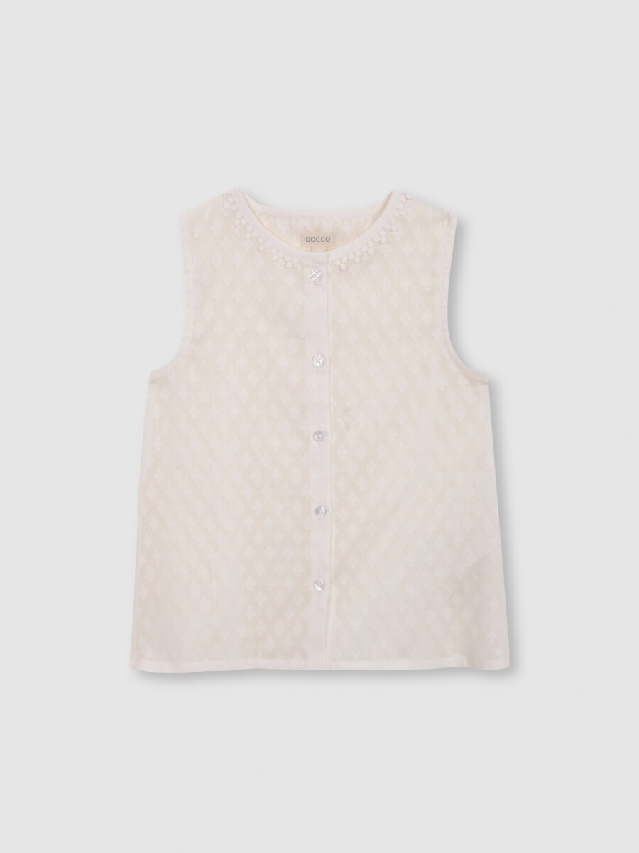 Blusa Con Cuello De Flecos Blanco Roto