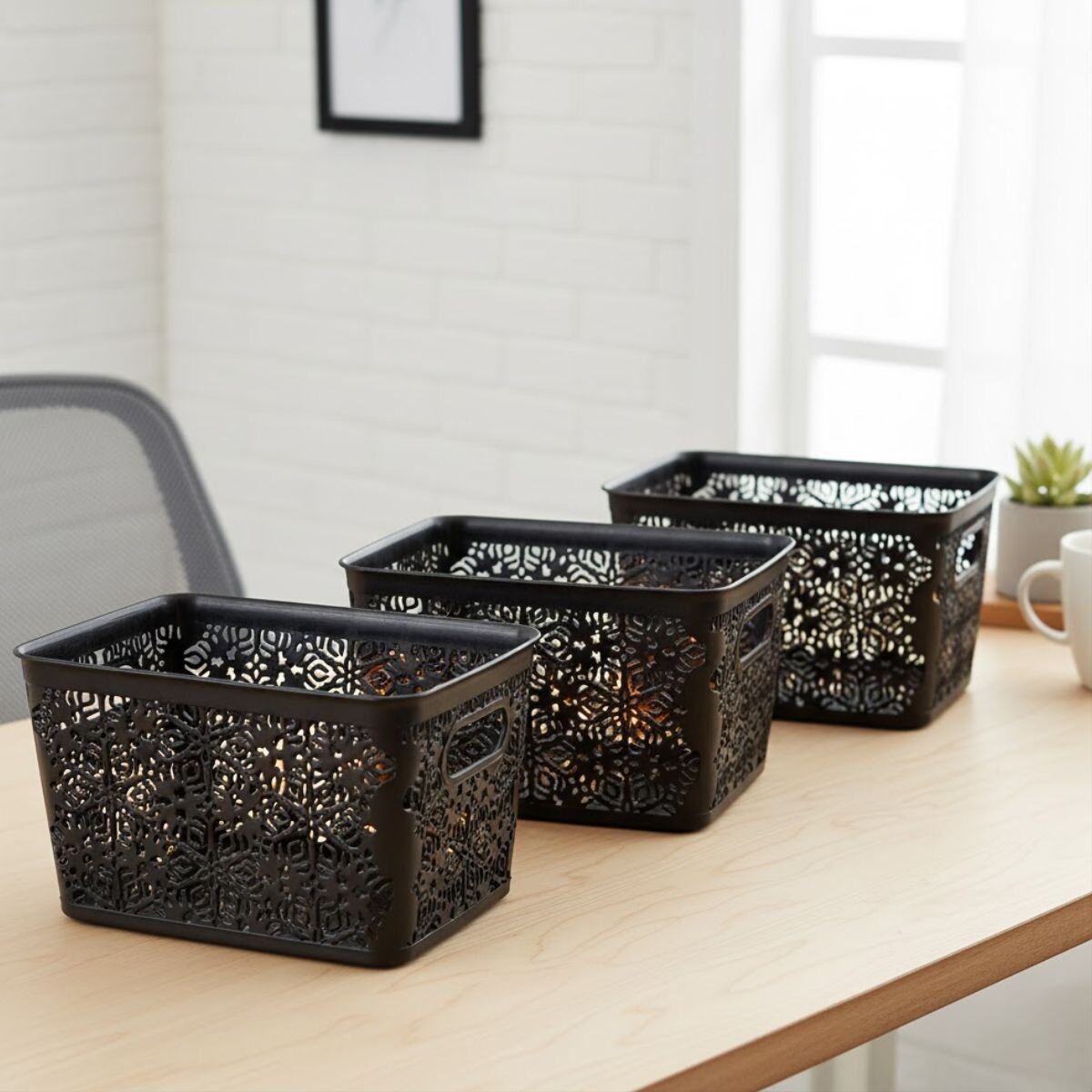 Set x3 Cesto organizador calado 7 lts - MARRON OSCURO 