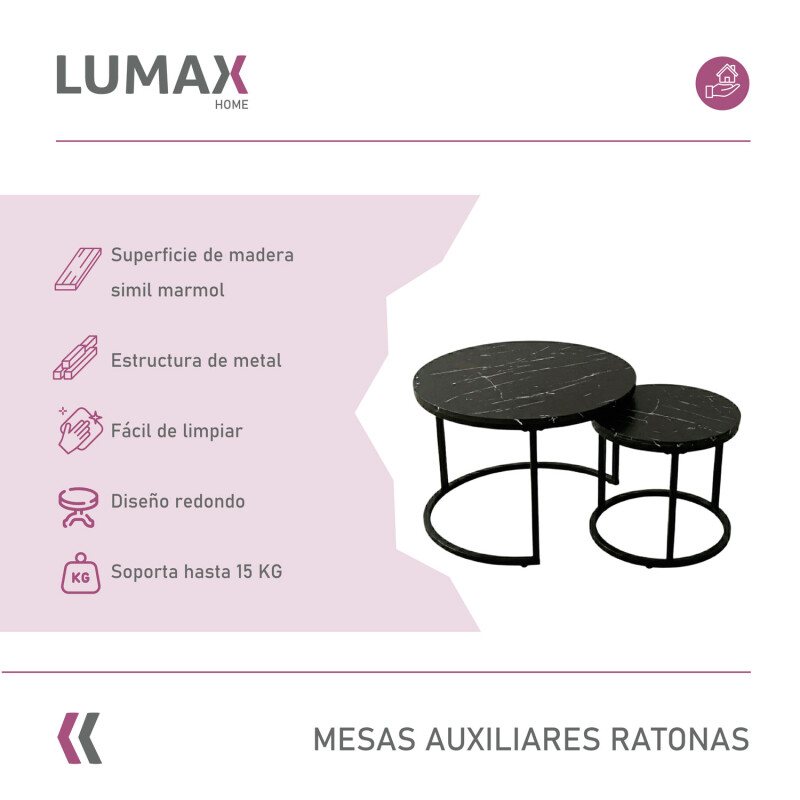 Set 2 mesas auxiliares ratonas tipo nido Doncaster Negro/Negro