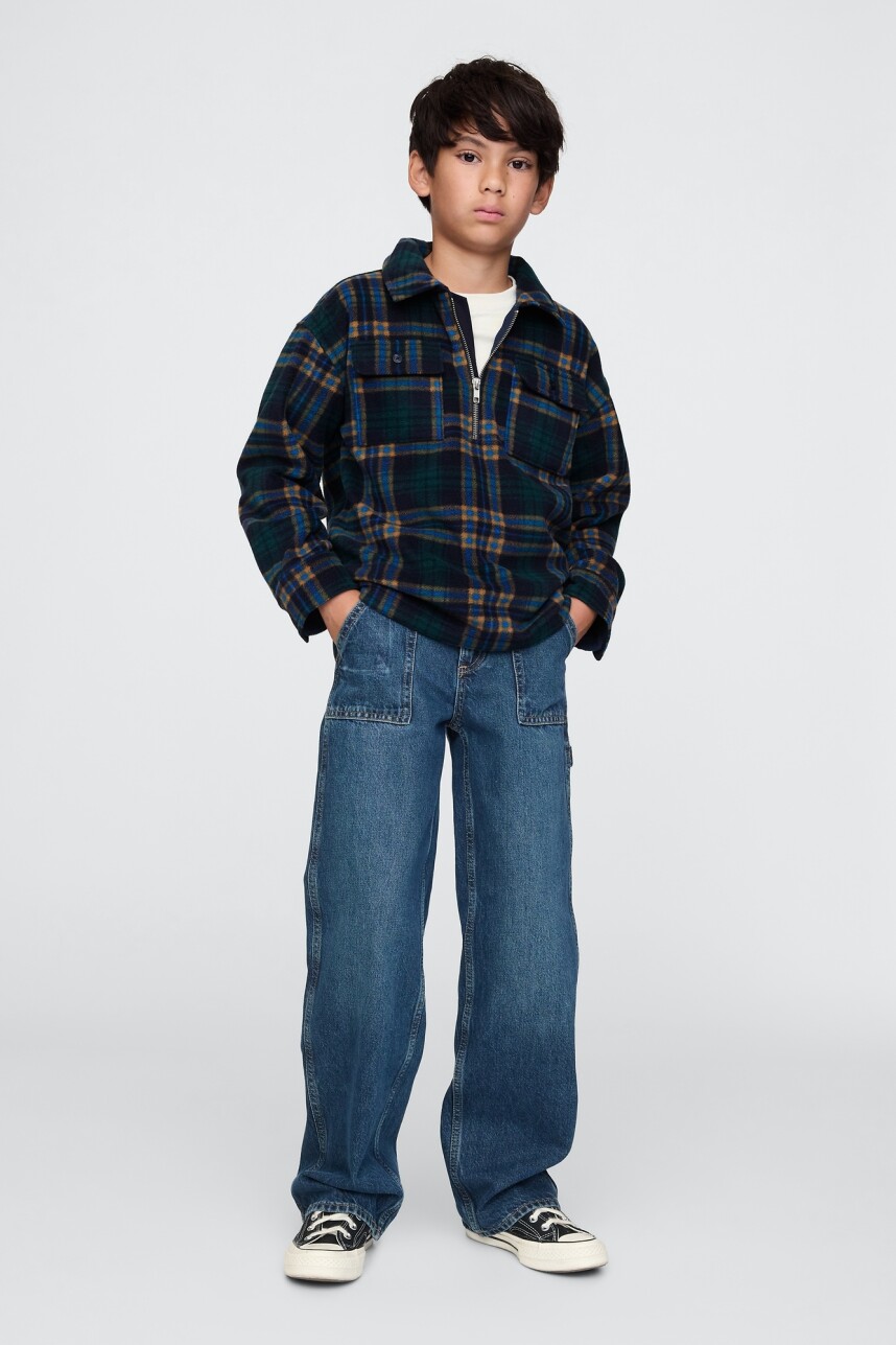 Buzo Medio Cierre Niño Blue/Green Plaid
