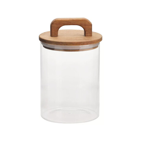 Frasco Tarro Recipiente en Vidrio y Tapa Madera c/ Asa 950Ml Transparente