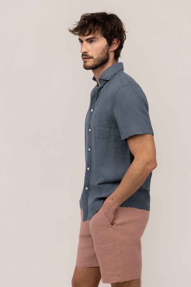 Camisa Lino Manga Corta Marino