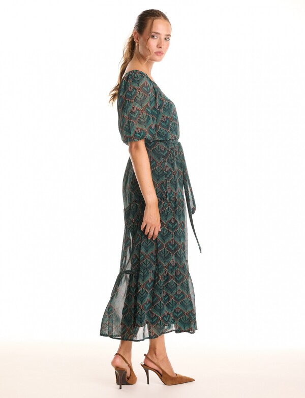 Vestido Gasa & Volados VERDE/MULTI