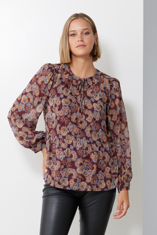 Blusa Gasa Lurex BORDEAUX/MULTI