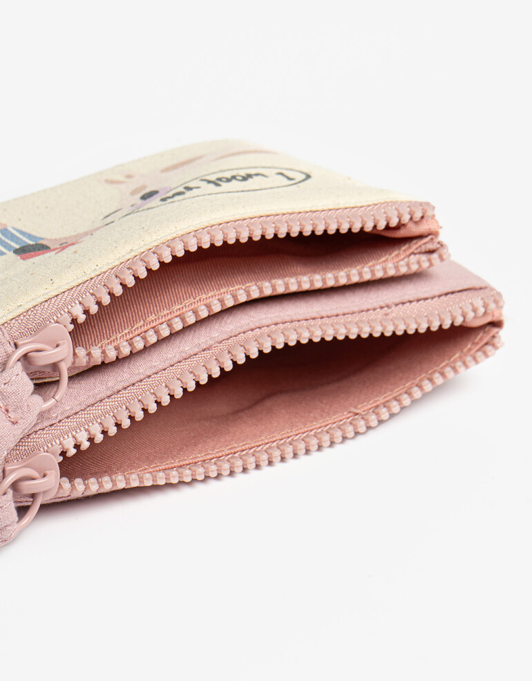 Monederos Monedero Doble Estampado - Rosa Claro