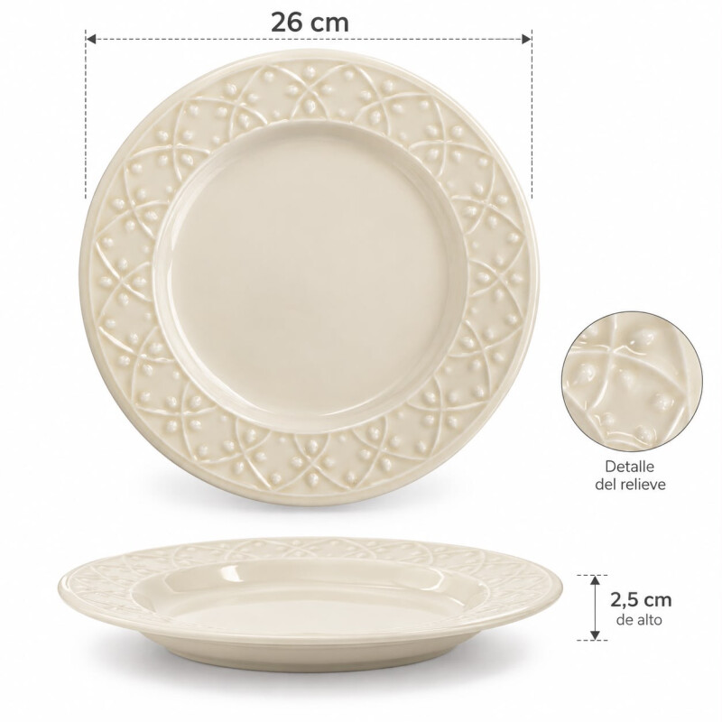 Juego de 6 Platos Llanos de Porcelana Oxford 26cm Juego de 6 Platos Llanos de Porcelana Oxford 26cm