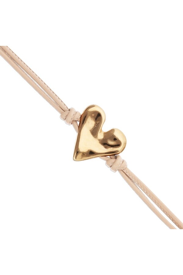 PULSERA DE CUERO CAMEL CON DETALLE DE CORAZÓN BAÑADO EN ORO 18K Pulsera
