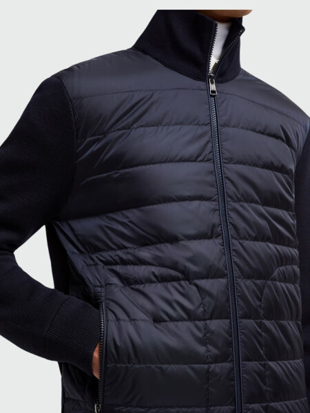 Moncler - Cárdigan de lana con relleno de plumas Azul