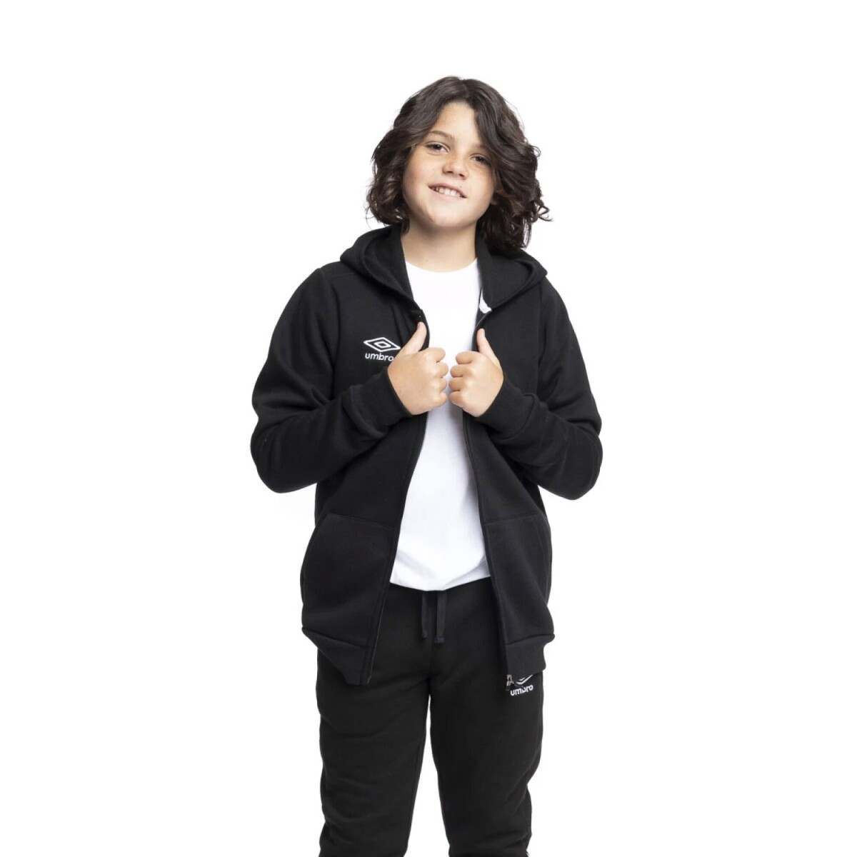 Campera Infantil Umbro C/Capucha Junior - Negro - Blanco 