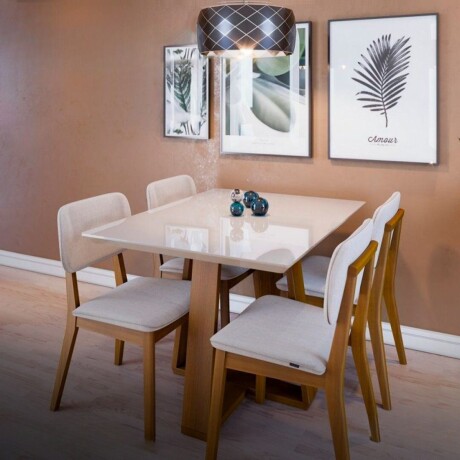 Mesa de Comedor Wood - Con Vidrio Off White y Natural