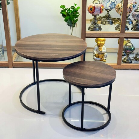 Juego de 2 Mesas Nido Auxiliares Hierro / Madrera Juego de 2 Mesas Nido Auxiliares Hierro / Madrera