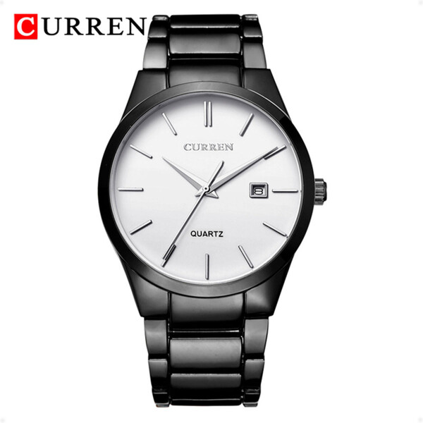 Reloj Curren Hombre De Cuarzo Con Correa De Acero Negro Y Fondo Blanco