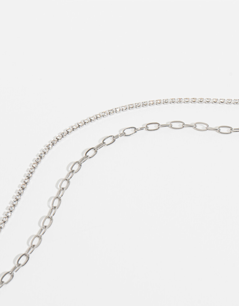 Collares Cortos Collar Layer Con Strass - Plateado