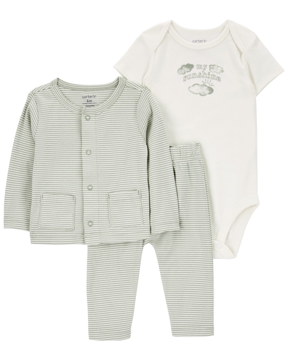 Set tres piezas de algodón, pantalón, saco y body 