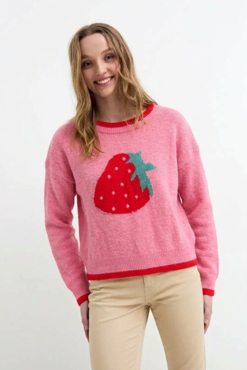 Sweater tejido jacquard frutilla ROSADO