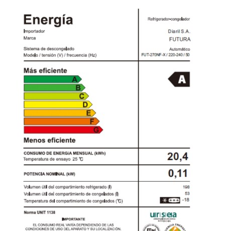 Heladera Futura de 270 litros FUT-270NF-X Heladera Futura de 270 litros FUT-270NF-X