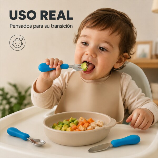 Set X3 Cubiertos Infantiles Marcus & Marcus Agarre Fácil Azul