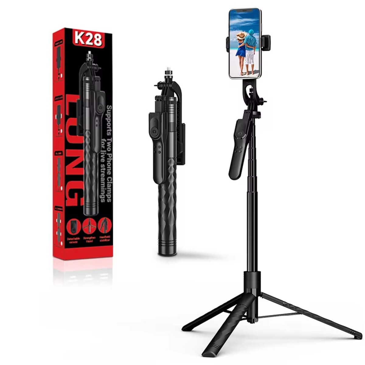 Palo Selfie Inalámbrico Bluetooth Trípode Extensible 1.73Mt - Negro 