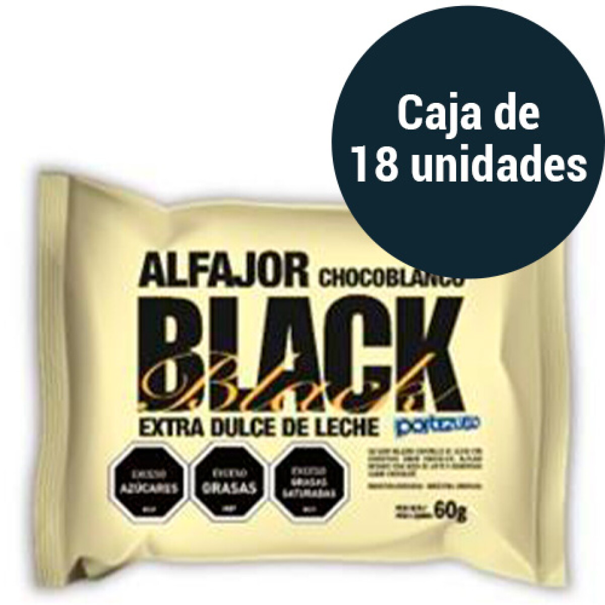 CAJA DE ALFAJORES BLACK EXTRA DDL CHOC BLANCO PORTEZUELO 18 UNIDADES 