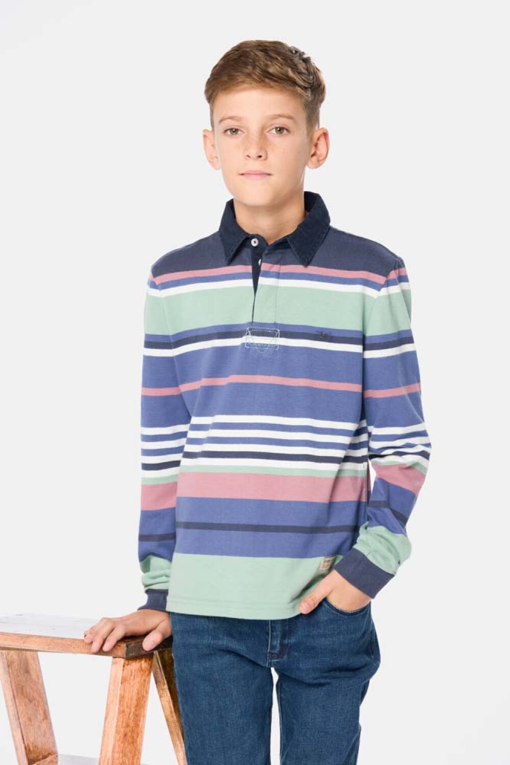 REMERA POLO RAYADA Azul